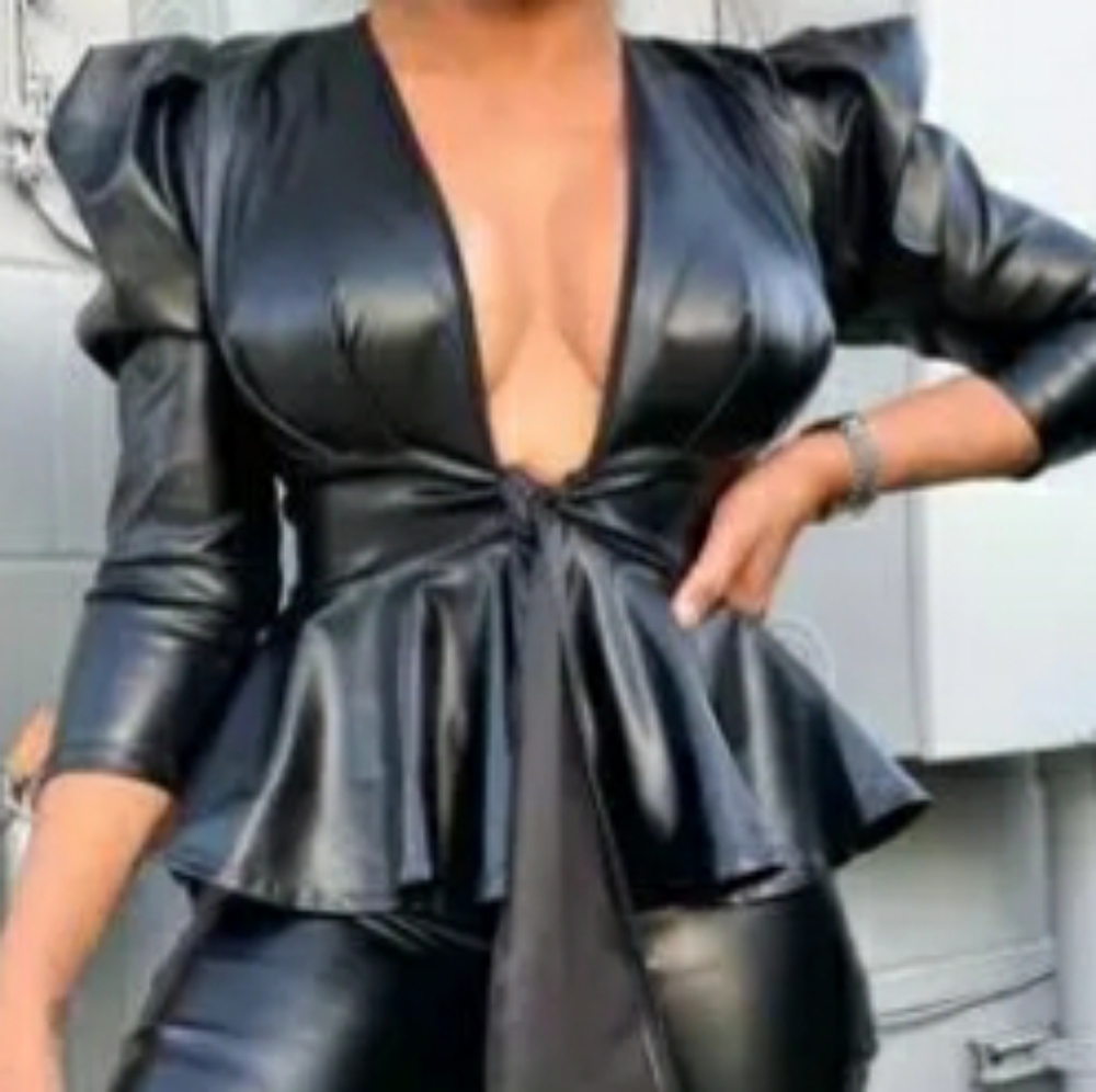 Faux Leather Peplum Blouse